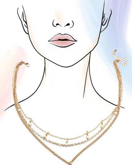 MULTI LAYER STONE CHAIN TEARDROP CHARM NECKLACE | 40NK9637