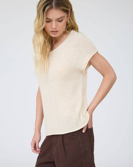 CREW NECK RAW SLEEVE RELAXED SWEATER KNIT TOP