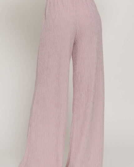 Waistband with String Crinkle Knit Long Pants