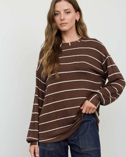 STRIPE LONG SLEEVE CUFFED RELAXED KNIT TOP