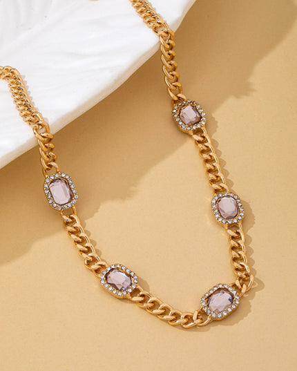 Soft Pink Crystal Station Statement Necklace | 80N93382