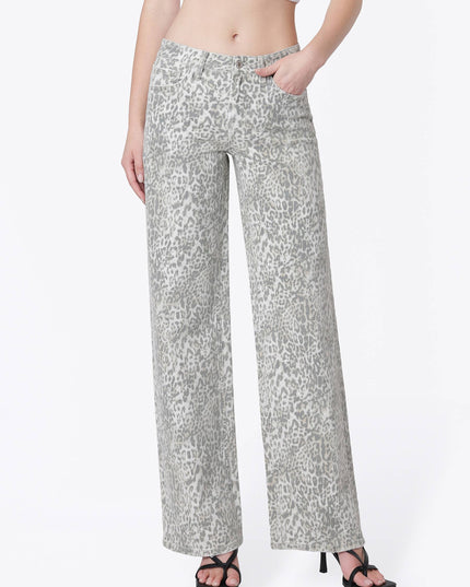 LOW RISE FULL LENTH LEOPARD PRINT WIDE LEG JEANS T7371LPD