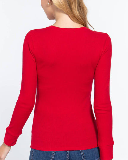 Long Sleeve Crew Neck Thermal Knit Top
