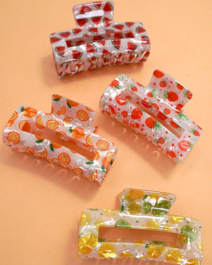 LARGE PVC FRUIT STRAWBERRY LEMON HAIR CLAW CLIPS | 40H944