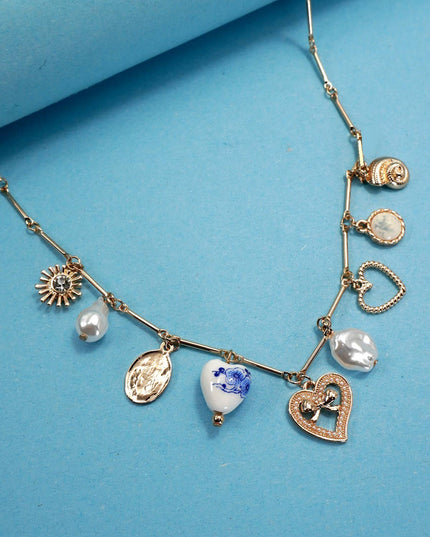 CHARM NECKLACE-CERAMIC PORCELAIN HEART PEARL |  80N91553