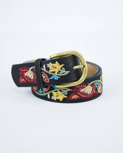 Flower Embroidered Statement Belt