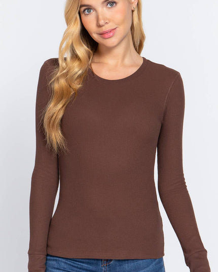 Long Sleeve Crew Neck Thermal Knit Top