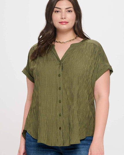 PLUS PINSTRIPE SHORT CUFF SLEEVE BUTTON DOWN SHIRT