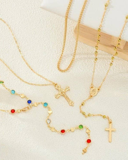 BOHO Y MULTI STONE CROSS LARIAT LAYER NECKLACE | 80N92467