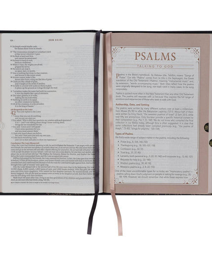 NLT, The Spiritual Growth Bible Faux Leather, Black Floral