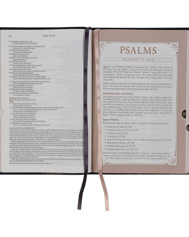 NLT, The Spiritual Growth Bible Faux Leather, Black Floral