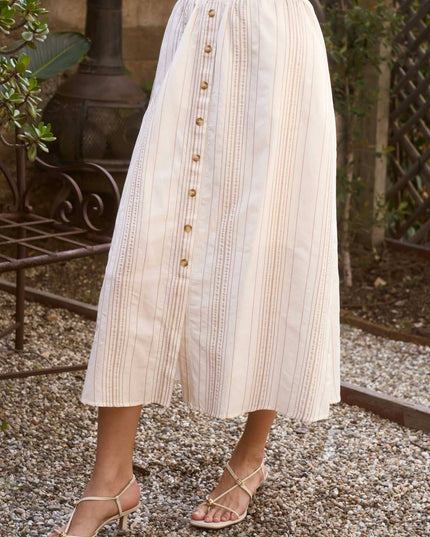 STRIPE MOCK BUTTON DOWN MIDI SKIRT