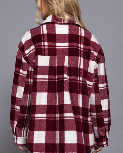 Long Sleeve Check Printed Fleece Shacket