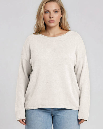 PLUS TEXTURED RAW EDGE LONG SLEEVE KNIT SWEATER