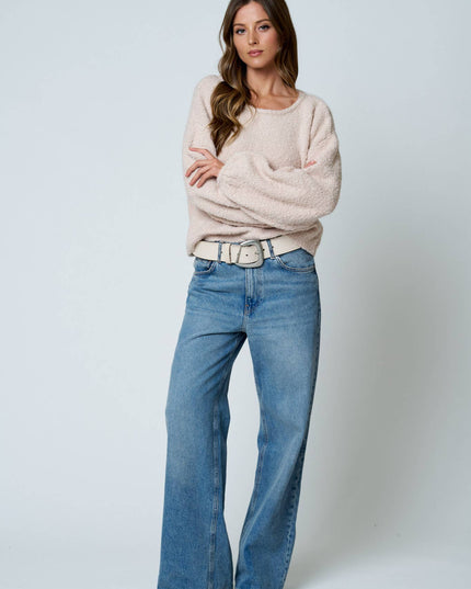 LONG SLEEVE FUZZY KNIT PULLOVER SWEATER (PRE-ORDER)