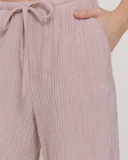 Waistband with String Crinkle Knit Long Pants