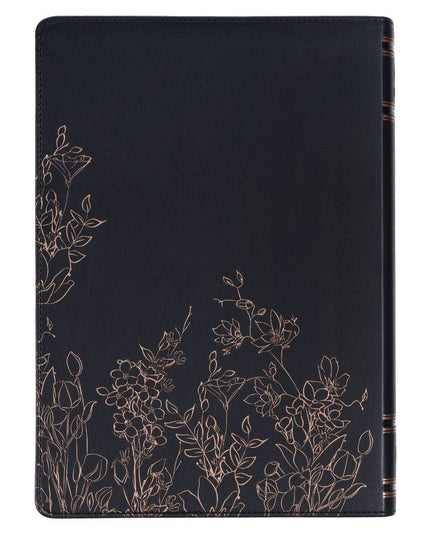 NLT, The Spiritual Growth Bible Faux Leather, Black Floral