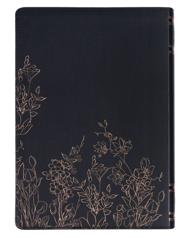 NLT, The Spiritual Growth Bible Faux Leather, Black Floral