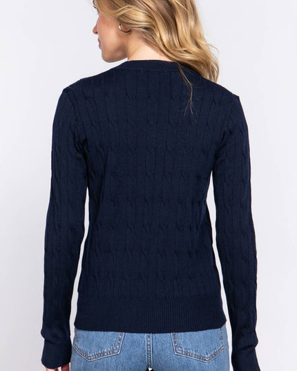 Long Sleeve Round Neck Cable Sweater