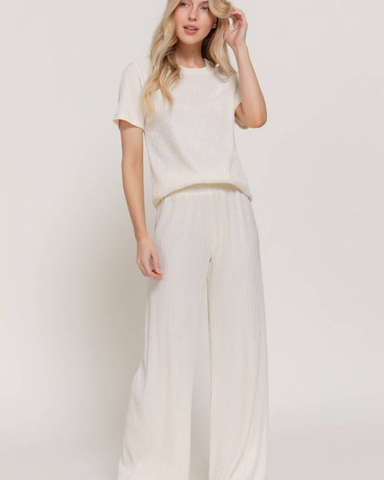 Short Sleeve Top & Wide Knit Pants Set