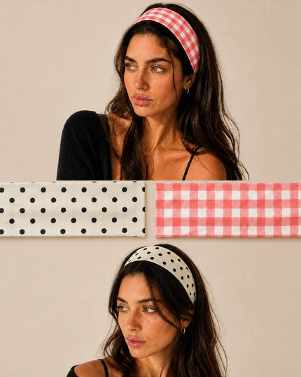 Red Gingham & Black Polka Dot Headband 2-pc Set| 40HWP604