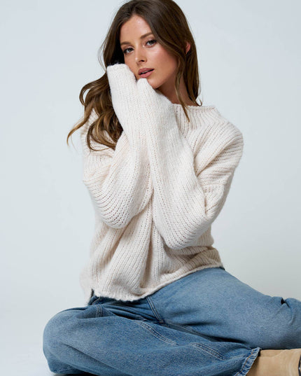 MOCK NECK LONG SLEEVE OVERSIZED KNIT SWEATER