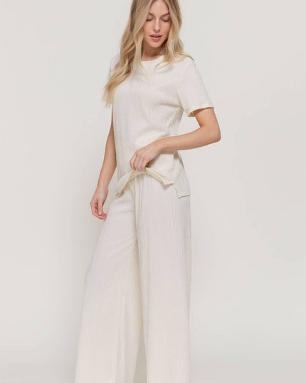 Short Sleeve Top & Wide Knit Pants Set