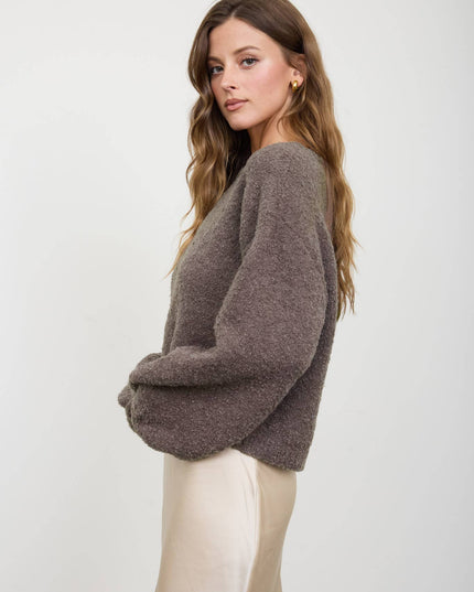 LONG SLEEVE FUZZY KNIT PULLOVER SWEATER (PRE-ORDER)