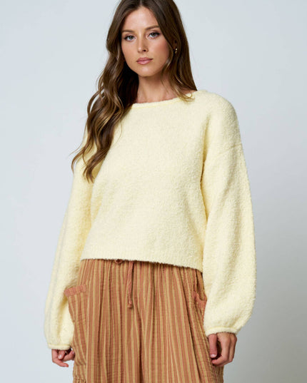 LONG SLEEVE FUZZY KNIT PULLOVER SWEATER (PRE-ORDER)