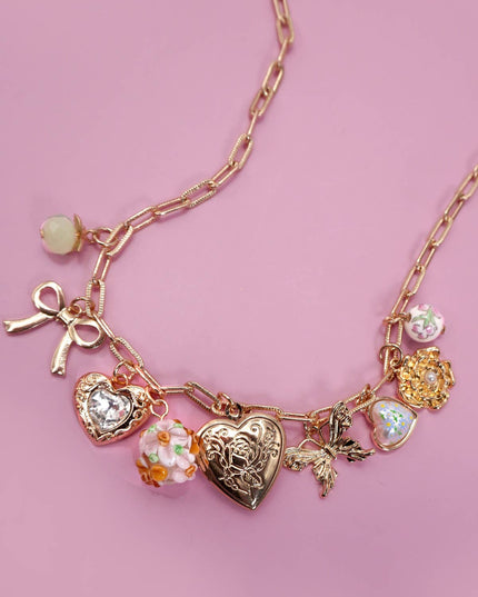 CHARM NECKLACE-HEART LOCKET BUTTERFLY BOW FLOWER | 80N91736