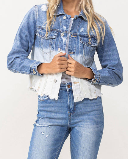 CLASSIC CROP JACKET W BOTTOM BLEACH DETAIL