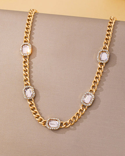 Soft Pink Crystal Station Statement Necklace | 80N93382