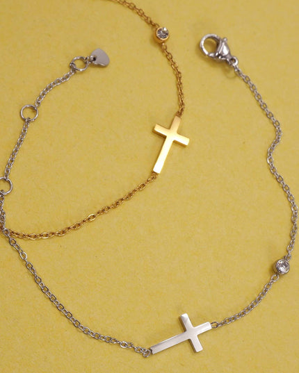 18K STAINLESS STEEL TARNISH FREE CROSS BRACELET | 40B5149