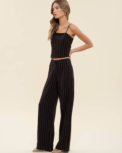 PINSTRIPE WIDE LEG LINEN DRESS PANTS