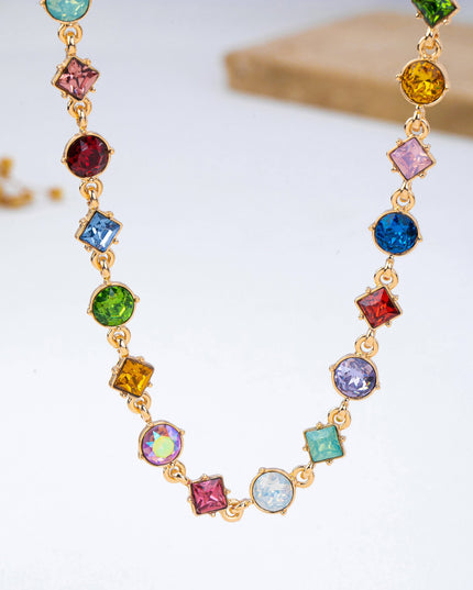 Multicolored Mixed-Shape Crystal Station Necklace | 80N93256