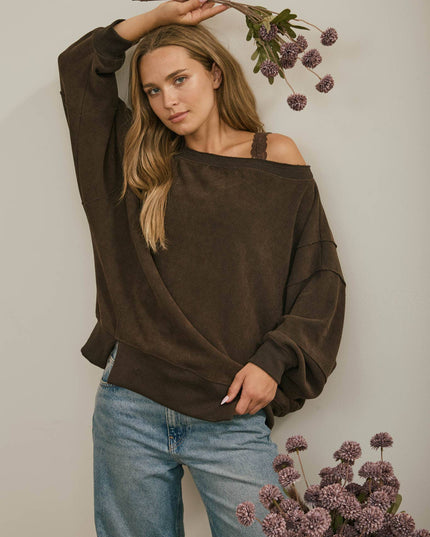 TIERED SLEEVE BOAT NECK EXPOSED SEAM KNIT TOP