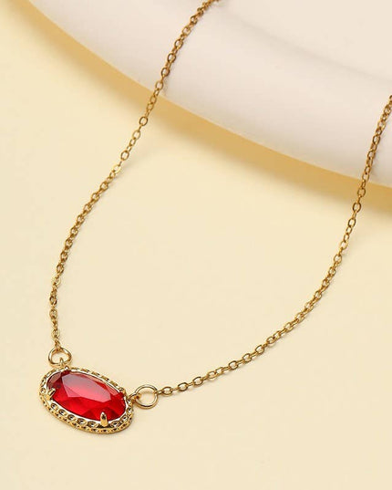 OVAL GEMSTONE CHARM PENDANT NECKLACE | 40NK9661