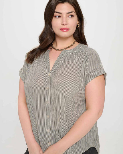 PLUS PINSTRIPE SHORT CUFF SLEEVE BUTTON DOWN SHIRT
