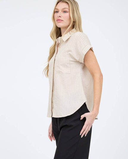 PINSTRIPE SHORT SLEEVE COLLARED SHIRT