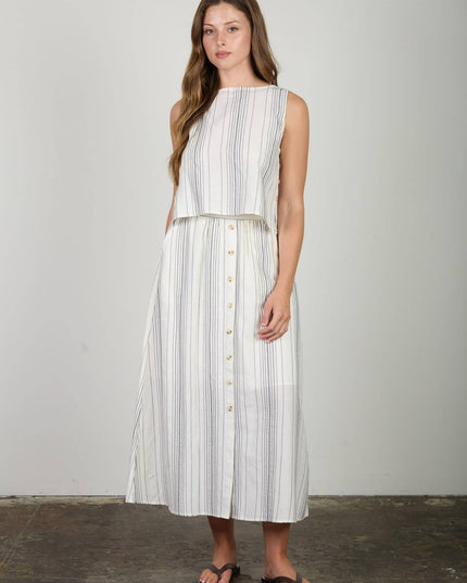 STRIPE SLEEVELESS SIDE BUTTON DETAIL TOP