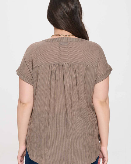 PLUS PINSTRIPE SHORT CUFF SLEEVE BUTTON DOWN SHIRT