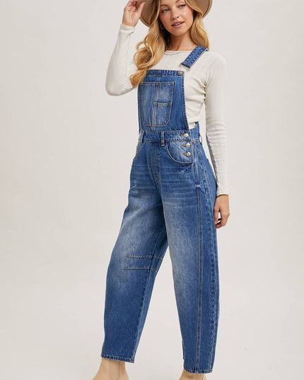 DENIM BARREL OVERALLS