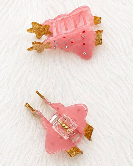 PASTEL PINK GEMSTONE CHRISTMAS TREE HAIR CLAW | 40H1151