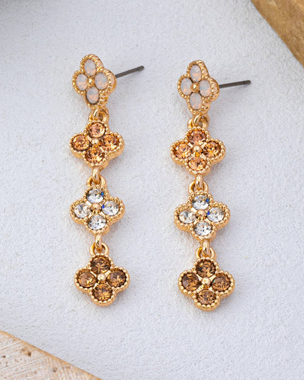 Graduated Clover Rhinestone Dangle Drop Earrings | 80E62642