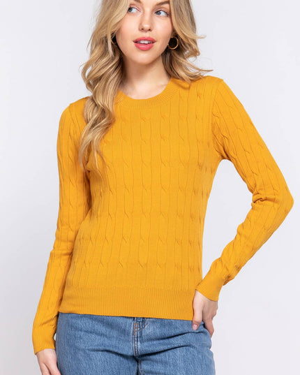 Long Sleeve Round Neck Cable Sweater