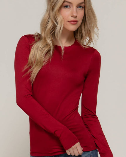Long Sleeve Crew Neck Double Layer ITY Knit Top
