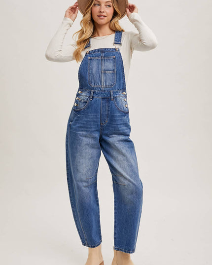 DENIM BARREL OVERALLS