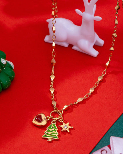 Cluster Christmas Tree and Heart Charm Necklace | 80N93294