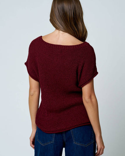 CREW NECK RAW SLEEVE RELAXED SWEATER KNIT TOP