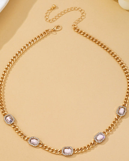 Soft Pink Crystal Station Statement Necklace | 80N93382